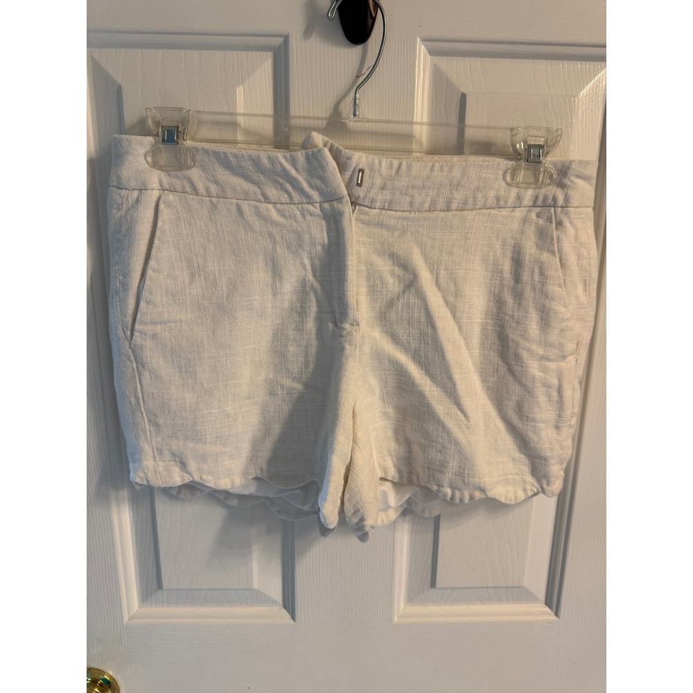 Alice Collection Linen Blend Scalloped Hem Shorts - White - Size 8